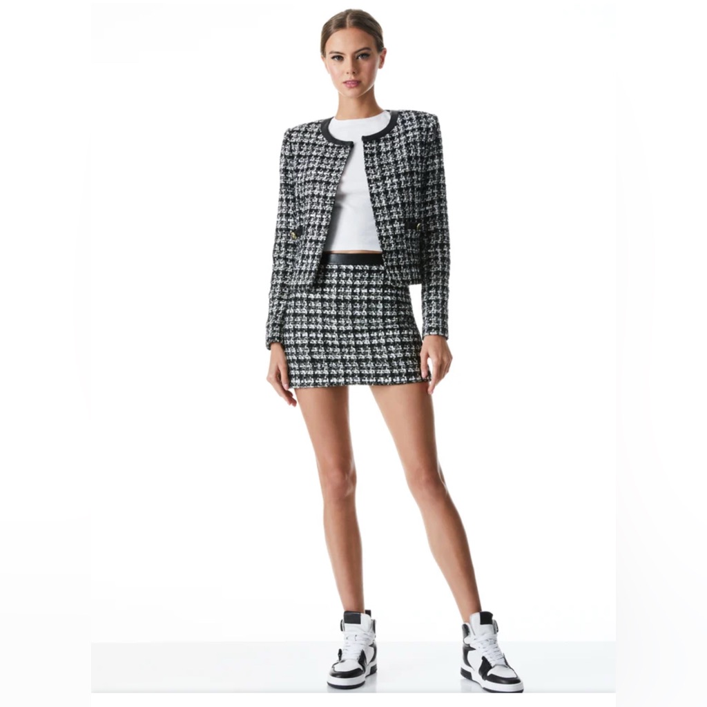 Alice + Olivia Black And White Tweed Blazer